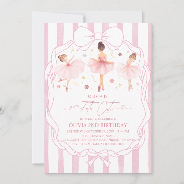 Tutu Cute Ballerina Pink Coquette Birthday  Invitation (Front)