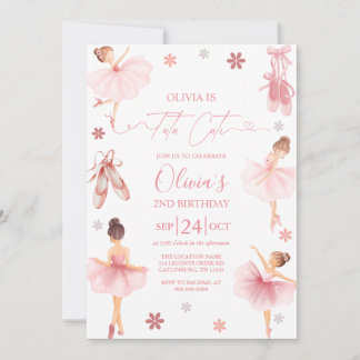 Tutu Cute Ballerina Pink Coquette Second Birthday  Invitation