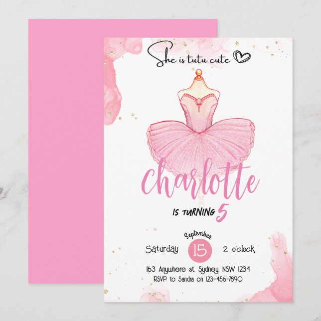tutu cute Ballet Birthday invitation (Front/Back)