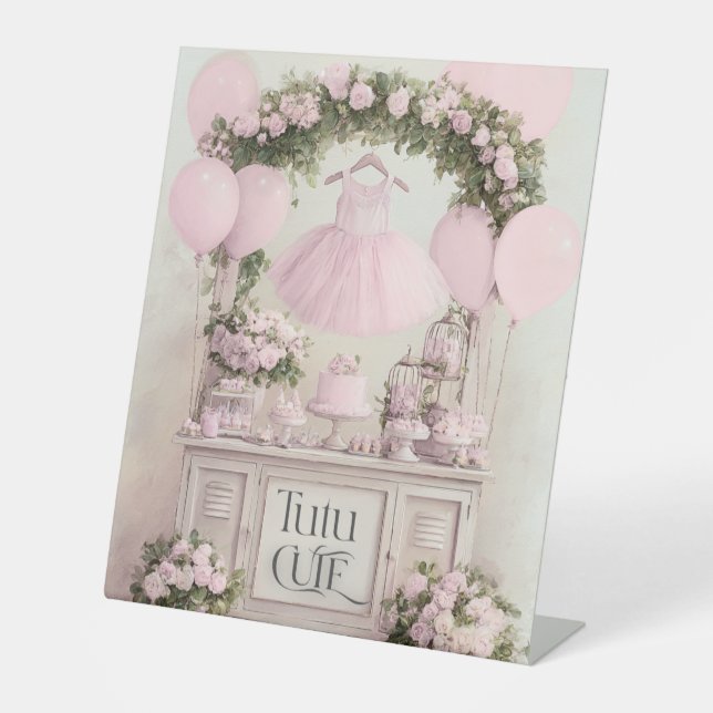Tutu Cute Ballet Pink Ballerina Theme for Girls Pedestal Sign (Front)