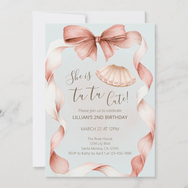 Tutu Cute Ballet Second Birthday Invitation (Front)