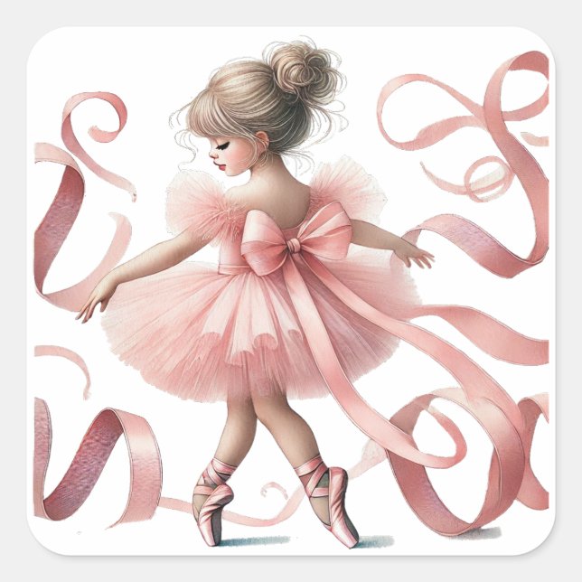 Tutu Cute | Enchanted Ballerina Birthday Party Square Sticker (Front)