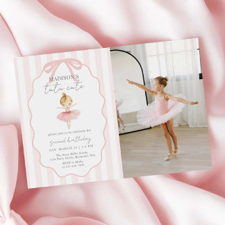 Tutu Cute Girls' Second Ballerina Birthday Photo Invitation