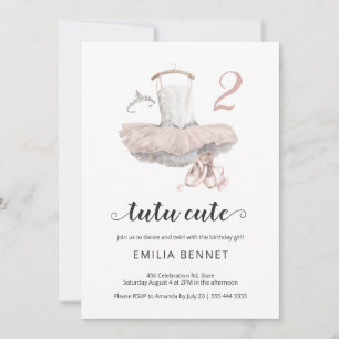 Tutu Cute Minimalist Ballerina 2nd Birthday Invita Invitation