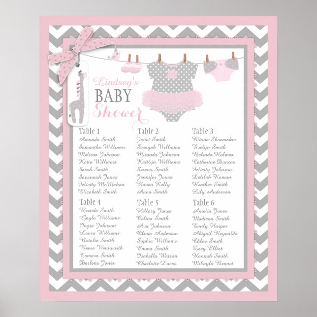Tutu Diaper Booties Baby Shower Seating Chart (Front)