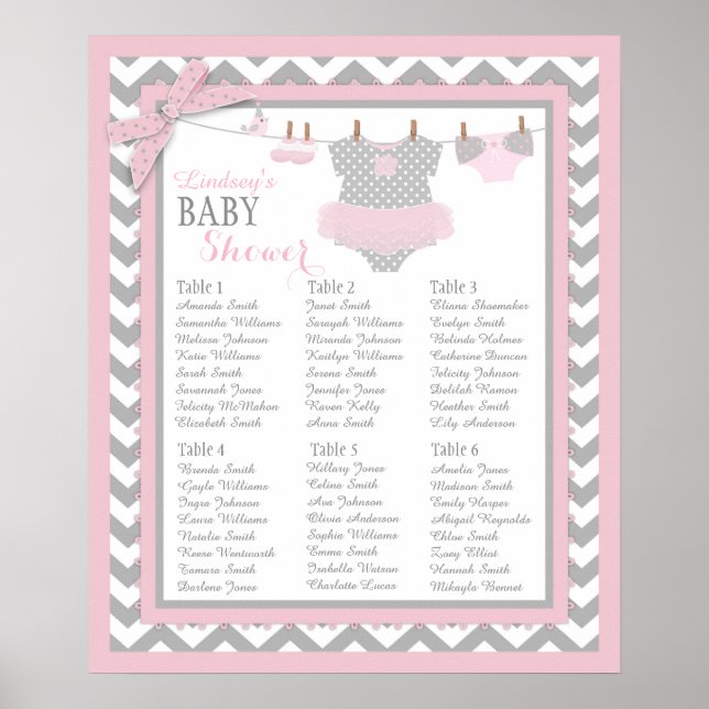 Tutu Diaper Booties Baby Shower Seating Chart (Front)