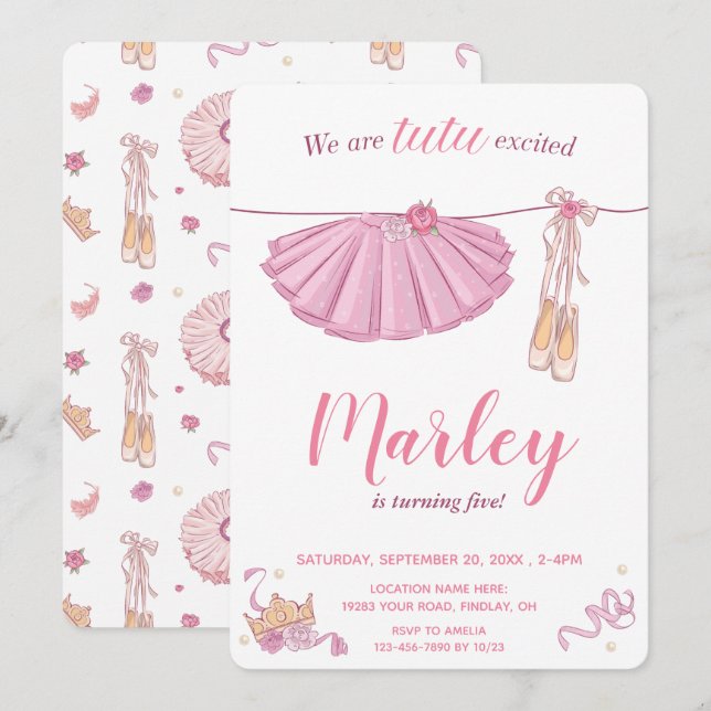 Tutu Excited Ballerina Any Age Birthday Party Invitation (Front/Back)