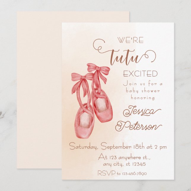 Tutu excited Ballerina Baby Shower Invitation (Front/Back)