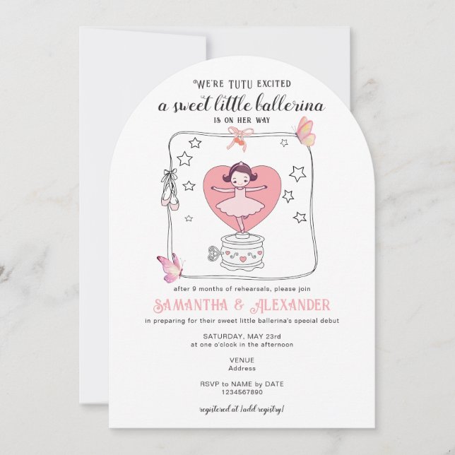 Tutu Excited Ballerina QR Code Display Baby Shower Invitation (Front)