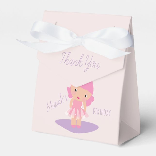  Tutu Girl's Birthday Ballerinas Pink Cartoon Favo Favour Box (Front Side)