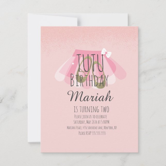 Tutu Girl's Birthday Pink Faux Glitter Ballerina Invitation (Front)