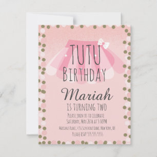 Tutu Girl's Birthday Pink Faux Glitter Dots Invitation