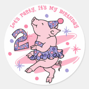 Tutu Piggy 2nd Birthday Classic Round Sticker
