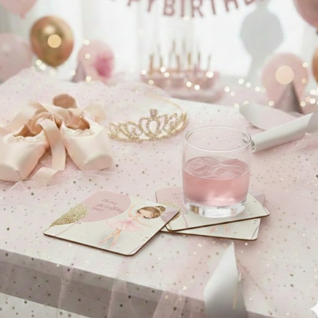 Tutu Pink Ballerina Ballet Dancer Girl Birthday Square Paper Coaster (Creator Uploaded)