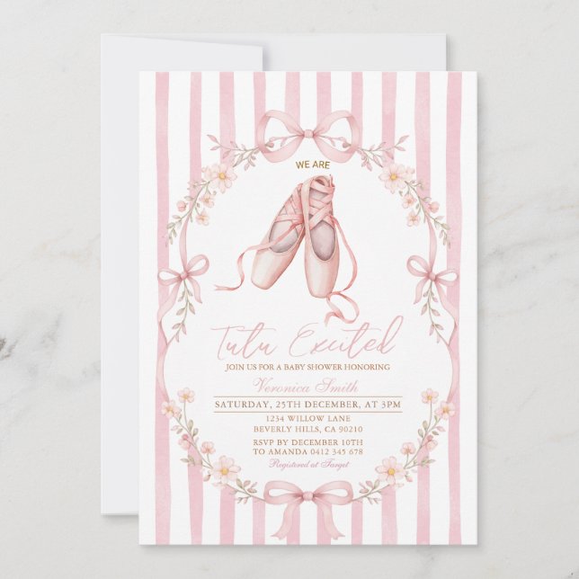 Tutu Pink Ballet Shoes Girl Baby Shower  Invitation (Front)