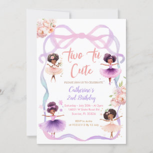 Tutu Purple Bow Two to Cute 2nd Birthday Invitation