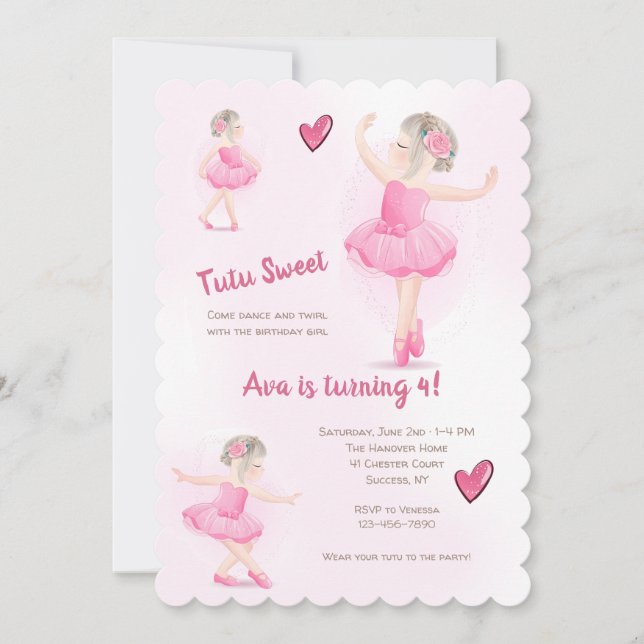 Tutu Sweet Ballerina Invitation (Front)