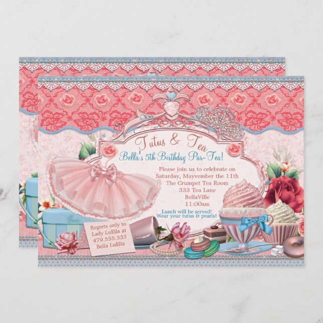 Tutus and Tea Party Girls Dress Up Invitation (Front/Back)