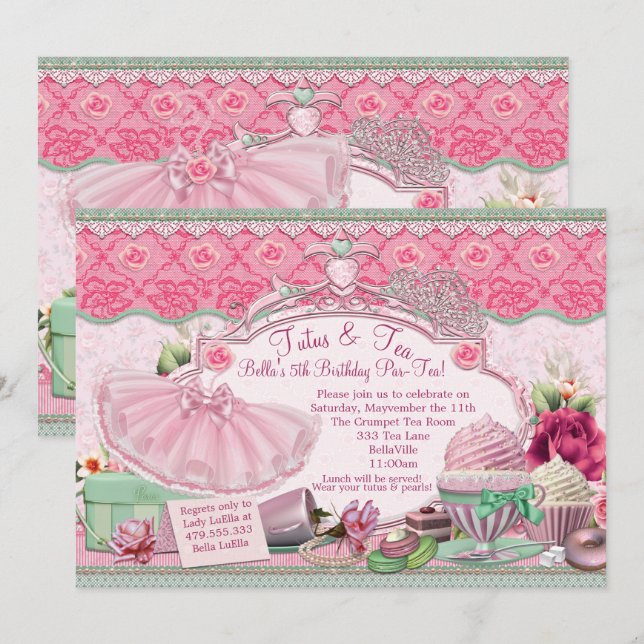 Tutus and Tea Party Girls Dress Up Invitation (Front/Back)
