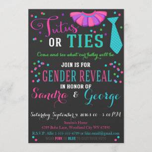 Tutus or Ties Gender Reveal Chalkboard Boy or Girl Invitation