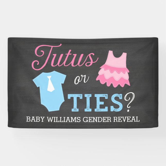 Tutus or Ties Gender Reveal Party Baby Shower Banner (Horizontal)
