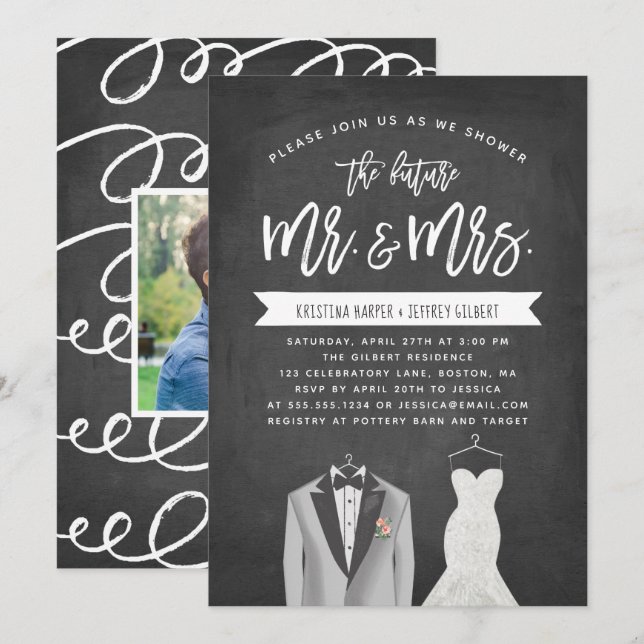 Tux and Dress Couples Wedding Shower Invitation (Front/Back)