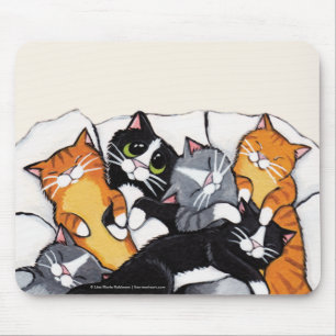 Tux and Tabby Cat Sleepover Cat Art Mousepad