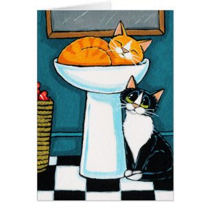 Tux and Tabby Cats in Bathroom Sink Illustration