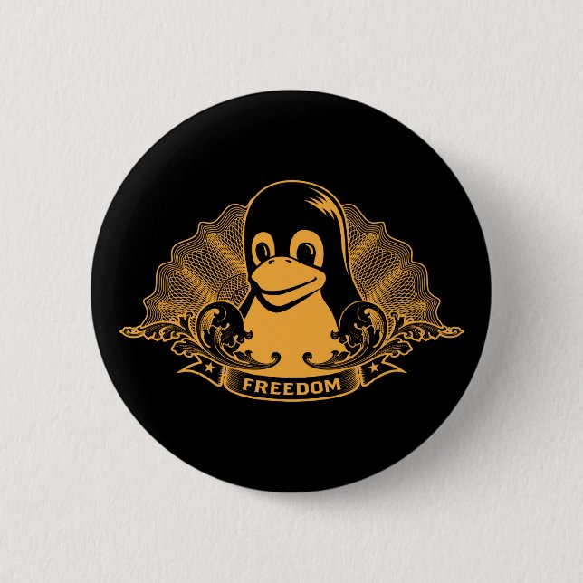 Tux Penguin - (Linux, Open Source, Copyleft, FSF) 6 Cm Round Badge (Front)