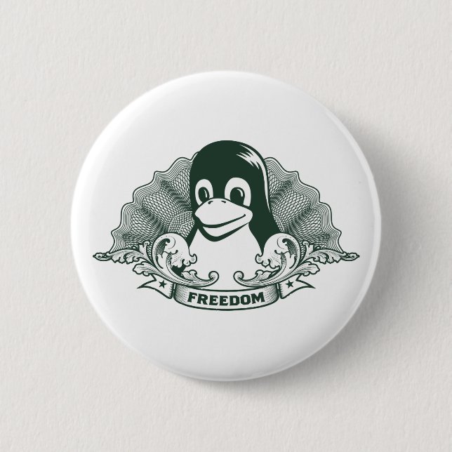 Tux Penguin - (Linux, Open Source, Copyleft, FSF) 6 Cm Round Badge (Front)