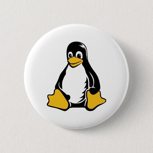 Tux Penguin - (Linux, Open Source, Copyleft, FSF) 6 Cm Round Badge (Front)