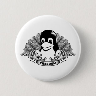 Tux Penguin - (Linux, Open Source, Copyleft, FSF) 6 Cm Round Badge