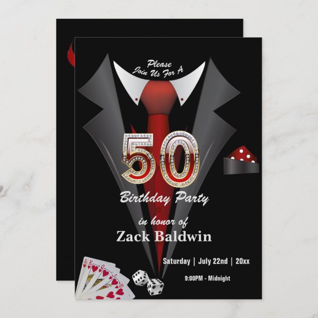Tuxedo 50th Birthday Party Deck of Cards Dice (Front/Back)