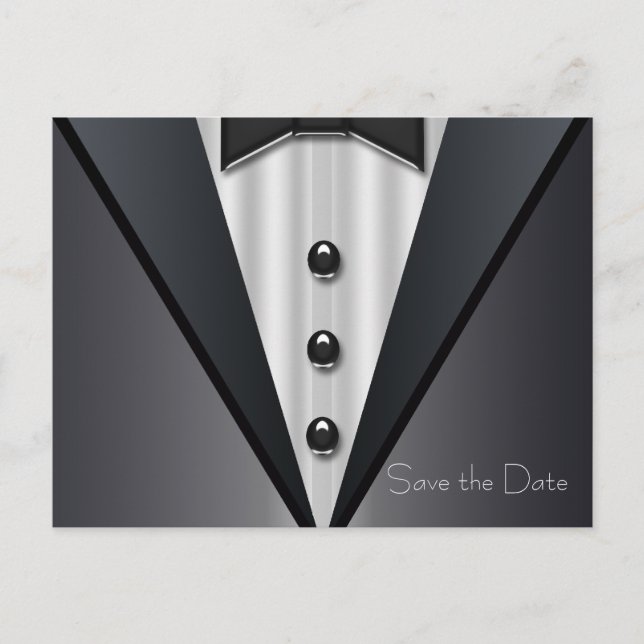 Tuxedo and Dress Save The Date Announcement Postcard (Front)