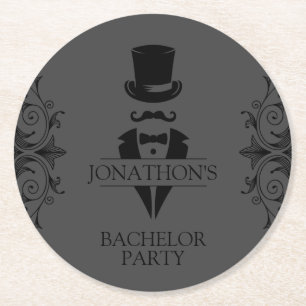 Tuxedo Bachelor Party Grey Round Paper Coaster