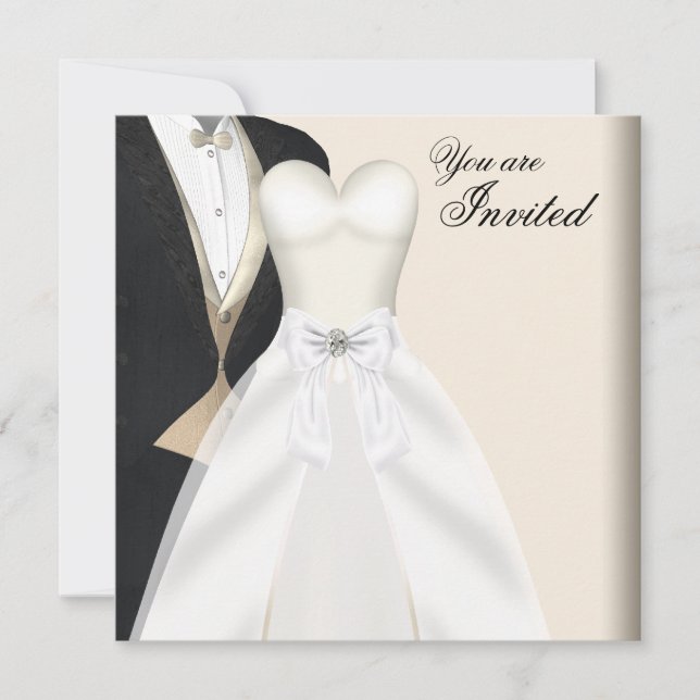 Tuxedo Ball Gown Black Tie Party Invitations (Front)