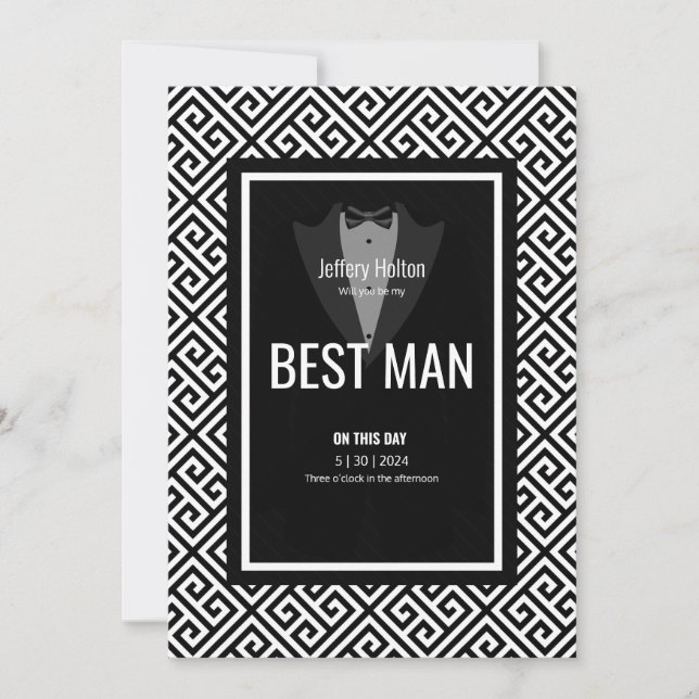 Tuxedo best man black and white tuxedo  invitation (Front)