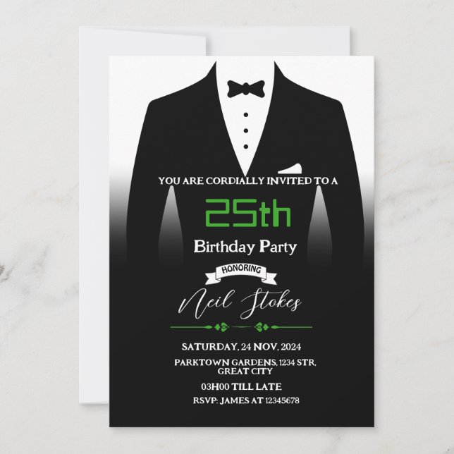 Tuxedo Birthday Invitation (Front)