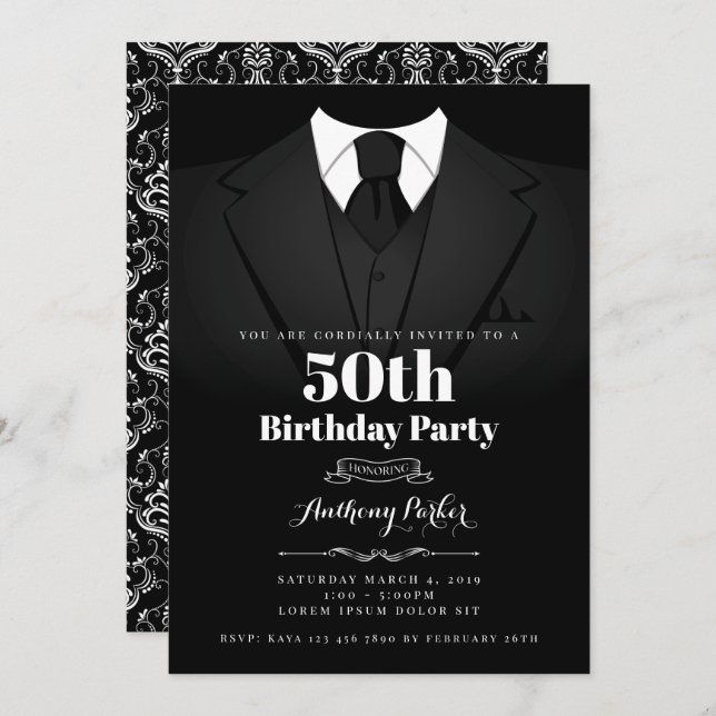 Tuxedo Birthday Invitation (Front/Back)