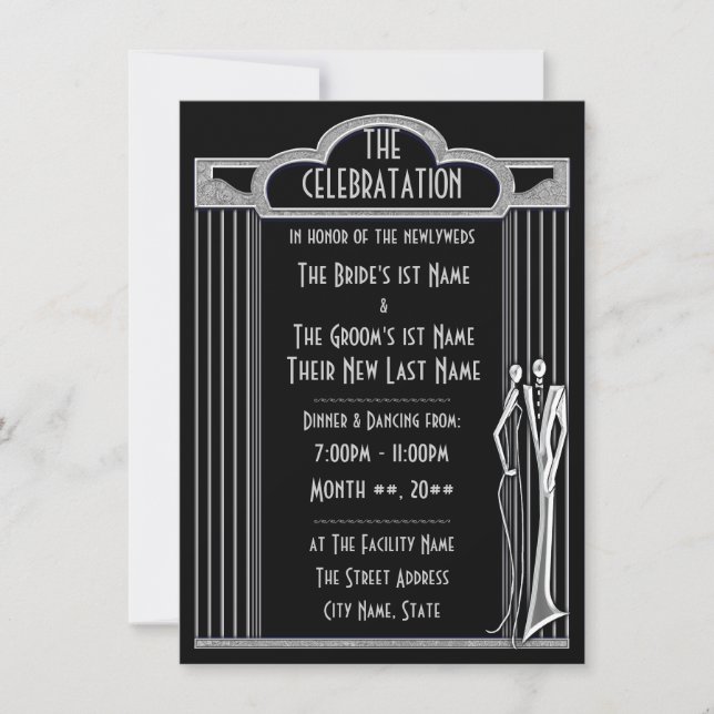 Tuxedo - Black and Silver Wedding Reception - Invitation (Front)