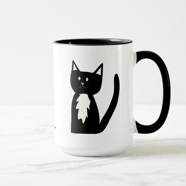 Tuxedo Black and White Cat and Ball of Yarn Mug (Right)