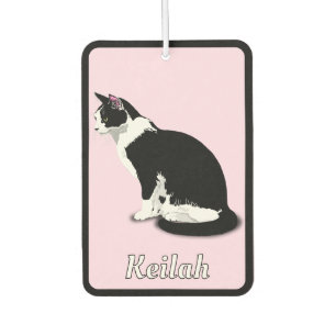 Tuxedo Black and White Cat Personalised  Car Air Freshener