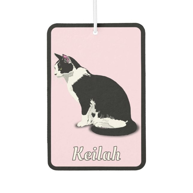 Tuxedo Black and White Cat Personalised  Car Air Freshener (Front)