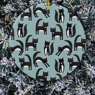 Tuxedo Black and White Cats Ceramic Tree Decoration