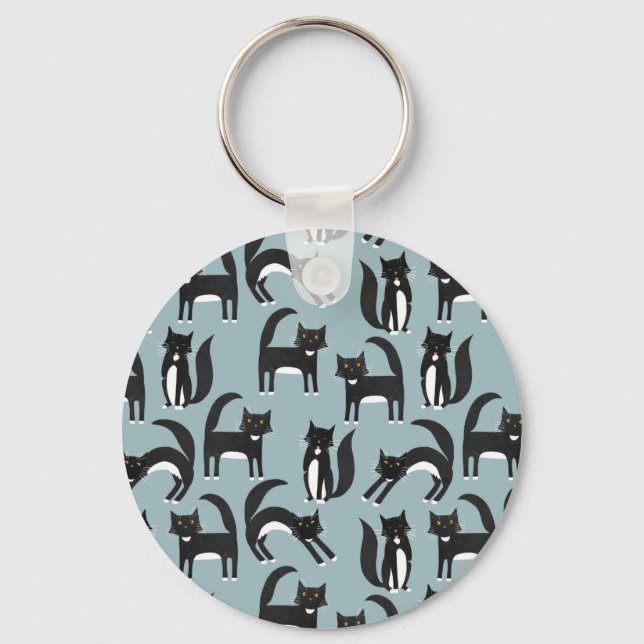 Tuxedo Black and White Cats Key Ring (Front)