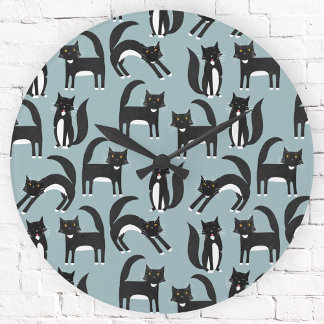 Tuxedo Black and White Cats Round Clock