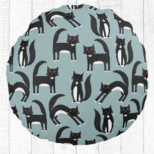 Tuxedo Black and White Cats Round Cushion