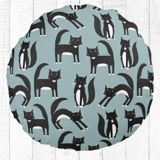 Tuxedo Black and White Cats Round Cushion