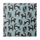 Tuxedo Black and White Cats Tile<br><div class="desc">Cute black and white tuxedo cats going about their business. A fun pattern on a mid blue background.</div>