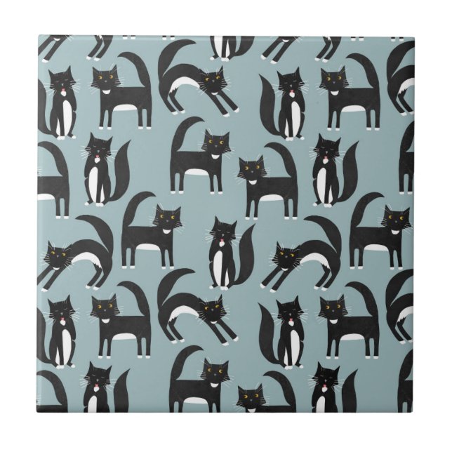 Tuxedo Black and White Cats Tile (Front)